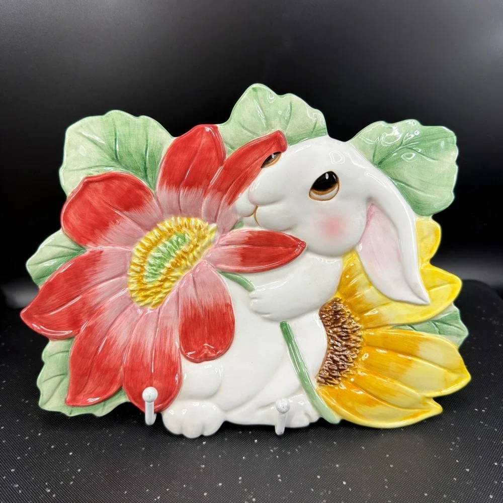 Fitz and Floyd‎ Bunny Blooms Decorative Wall Plate Rabbit Floral Ceramic Easter